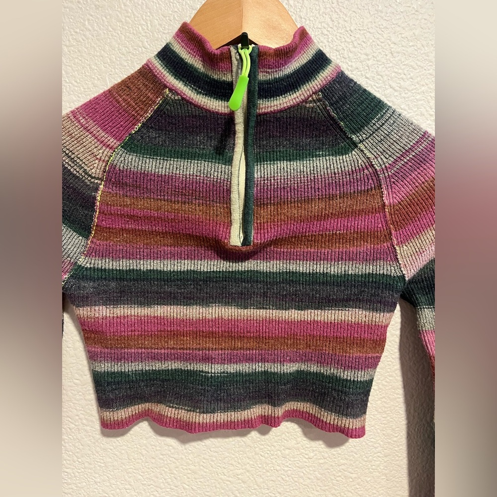 Urban Outfitters Lexi Cropped Viscose Blend Half Zip Sweater Top Striped Small - Picture 8 of 13